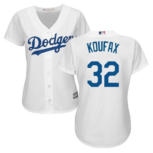 Dodgers #32 Sandy Koufax White Home Women's Stitched MLB Jersey - Click Image to Close